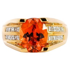 Vintage GIA Certified Oval Cut Orange Spessartine Garnet And Diamond Ring