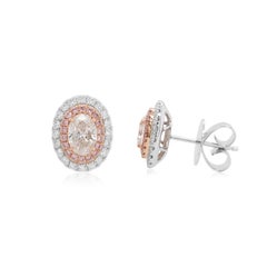 GIA Certified Oval cut White Diamond Argyle Pink Diamond 18K Gold Stud Earrings