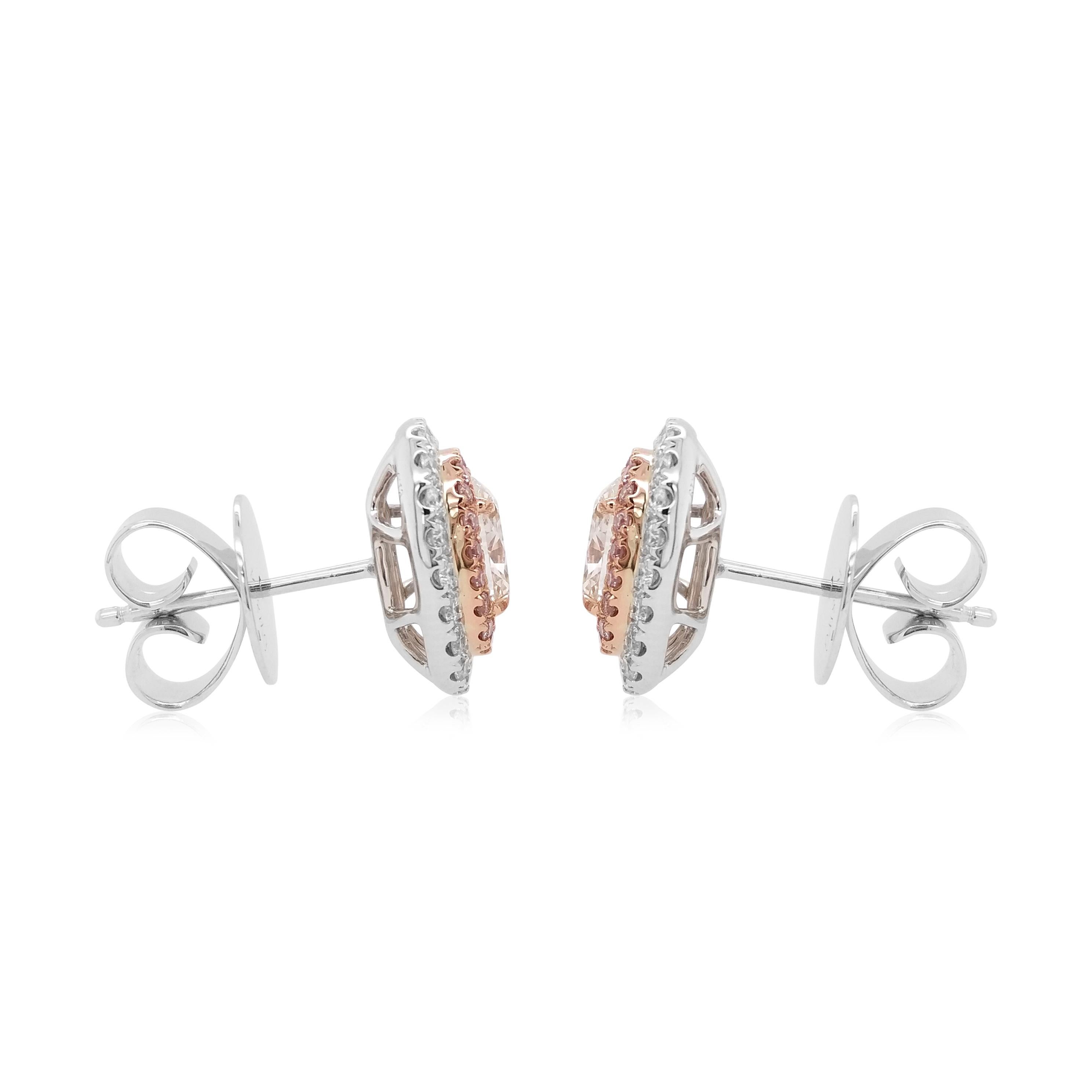Taille ovale Boucles d'oreilles en or 18K certifiées GIA, diamant blanc de taille ovale Argyle Pink Diamond en vente