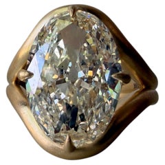 Anello con diamante ovale certificato GIA da 6,76 carati, in oro giallo 18 carati, NUOVO
