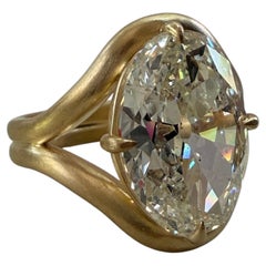 Anello con diamante ovale certificato GIA da 6,76 carati, in oro giallo 18 carati, NUOVO