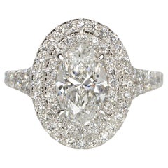 GIA Certified Oval Diamond Double Halo Pave Platinum Solitaire Ring