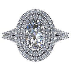 GIA Certified Oval Diamond Double Halo Pave Platinum Solitaire Ring