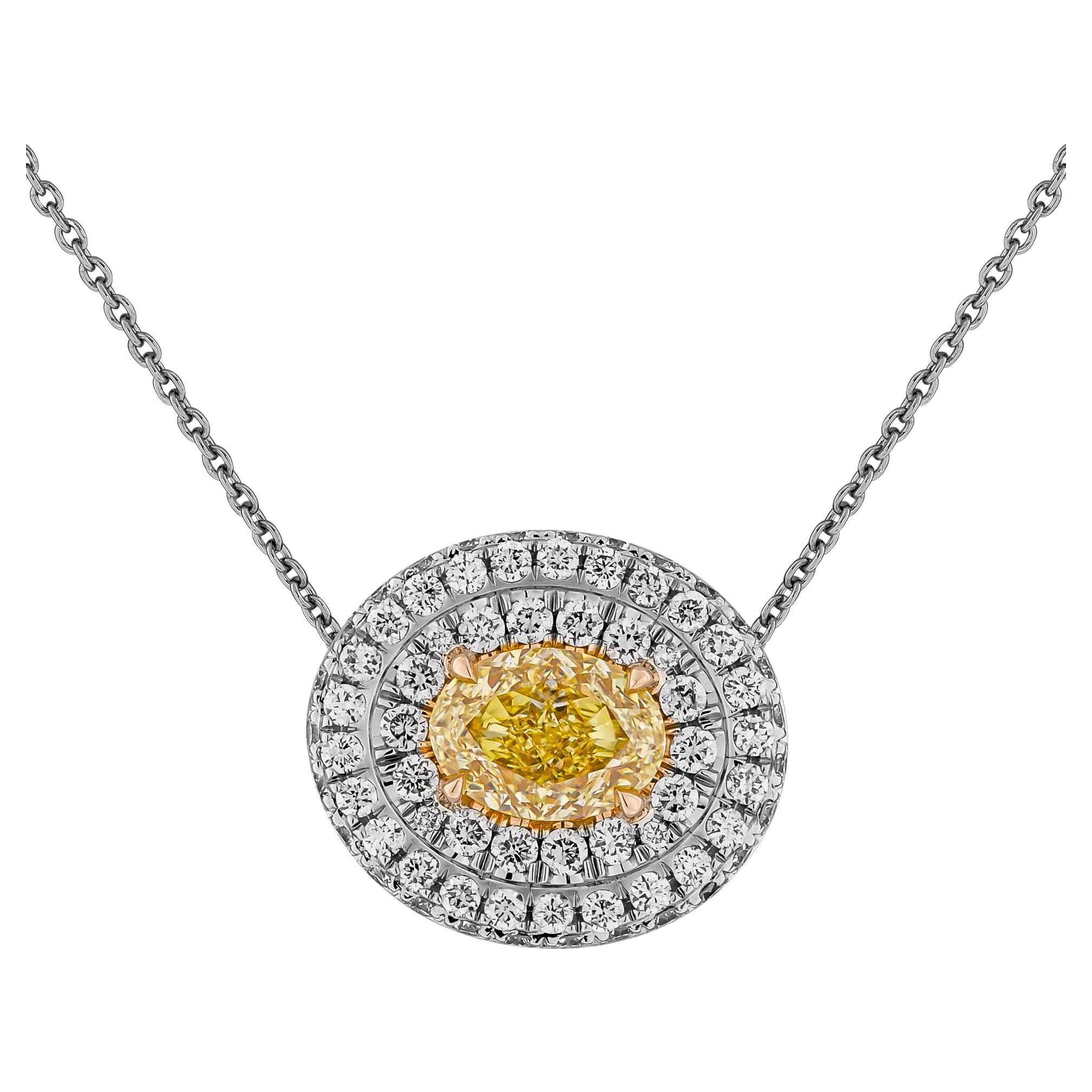 GIA Certified Oval Fancy Intense Yellow Diamond Pendant