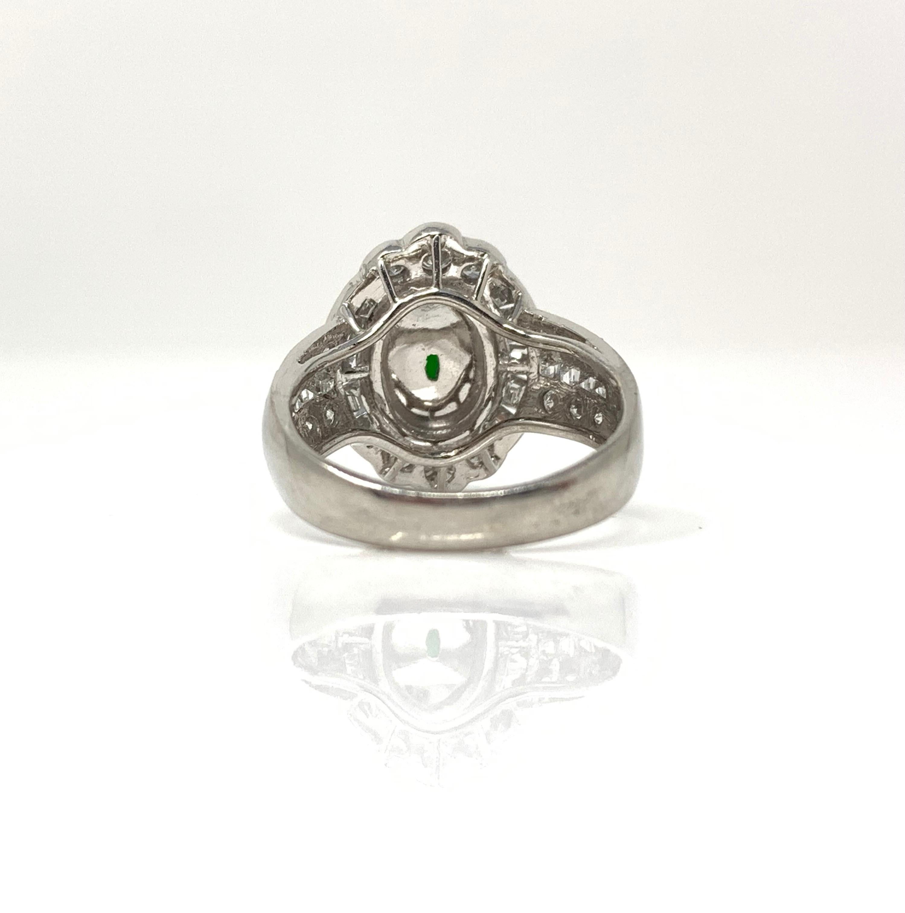 GIA Certified Oval Jadeite Jade Cabochon and White Diamond Ring in Platinum In New Condition In New York, NY