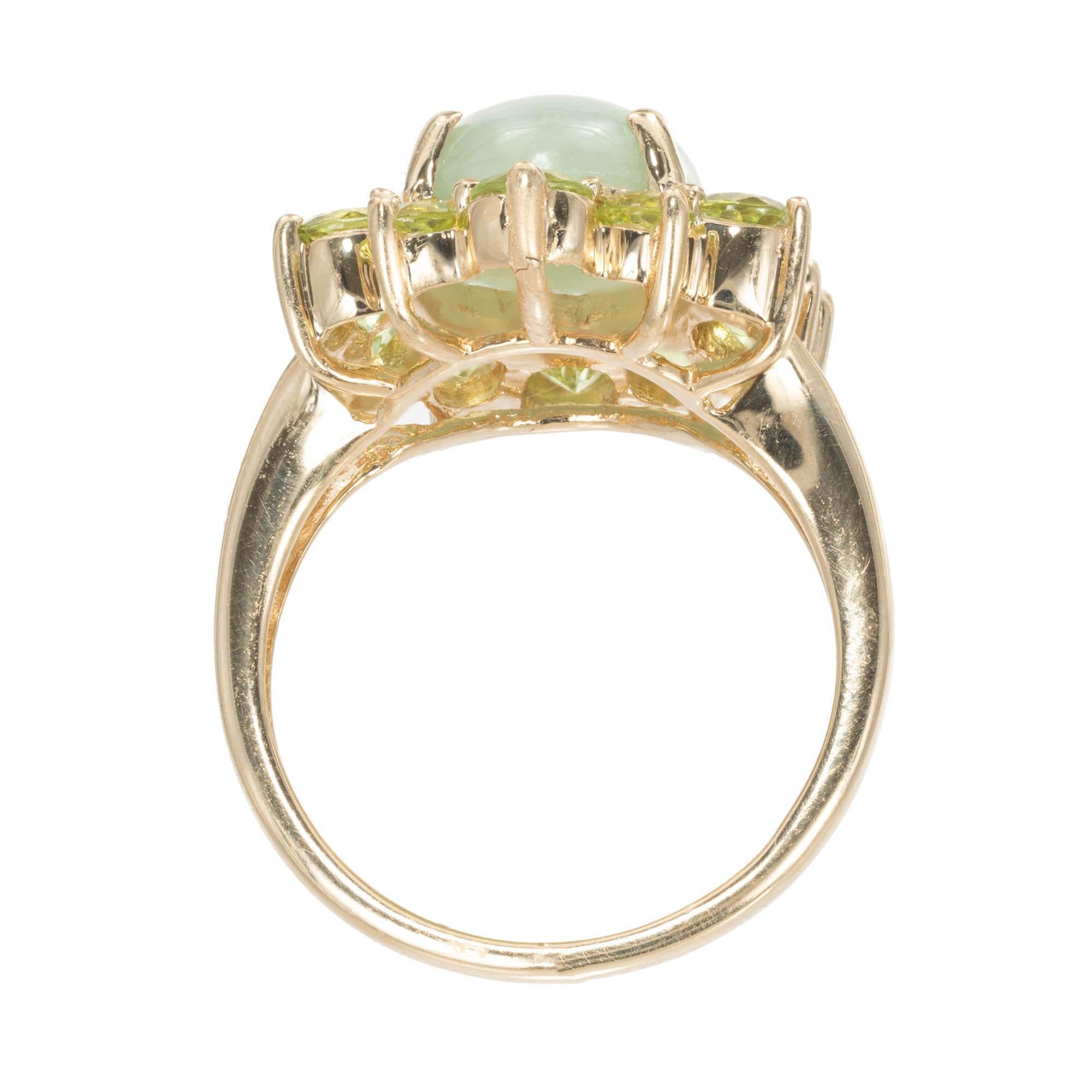 Women's GIA Certified Oval Jadeite Jade Peridot Halo Yellow Gold Cocktail Ring