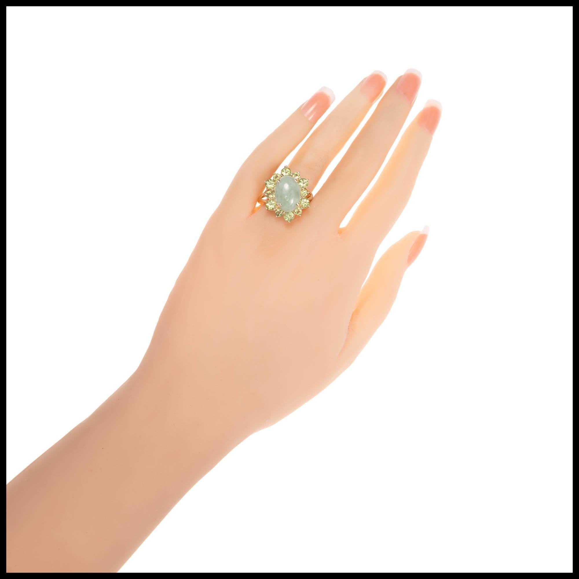 GIA Certified Oval Jadeite Jade Peridot Halo Yellow Gold Cocktail Ring 1