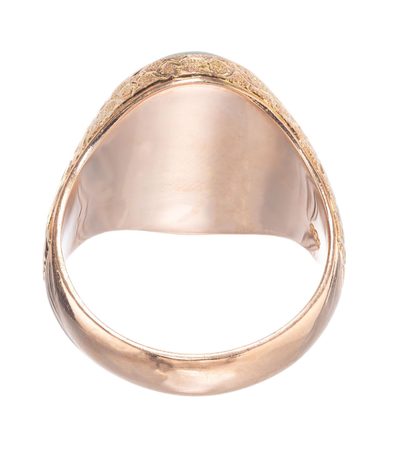 GIA-zertifizierter ovaler Jadeit Jade Roségold Unisex-Ring im Zustand „Gut“ im Angebot in Stamford, CT