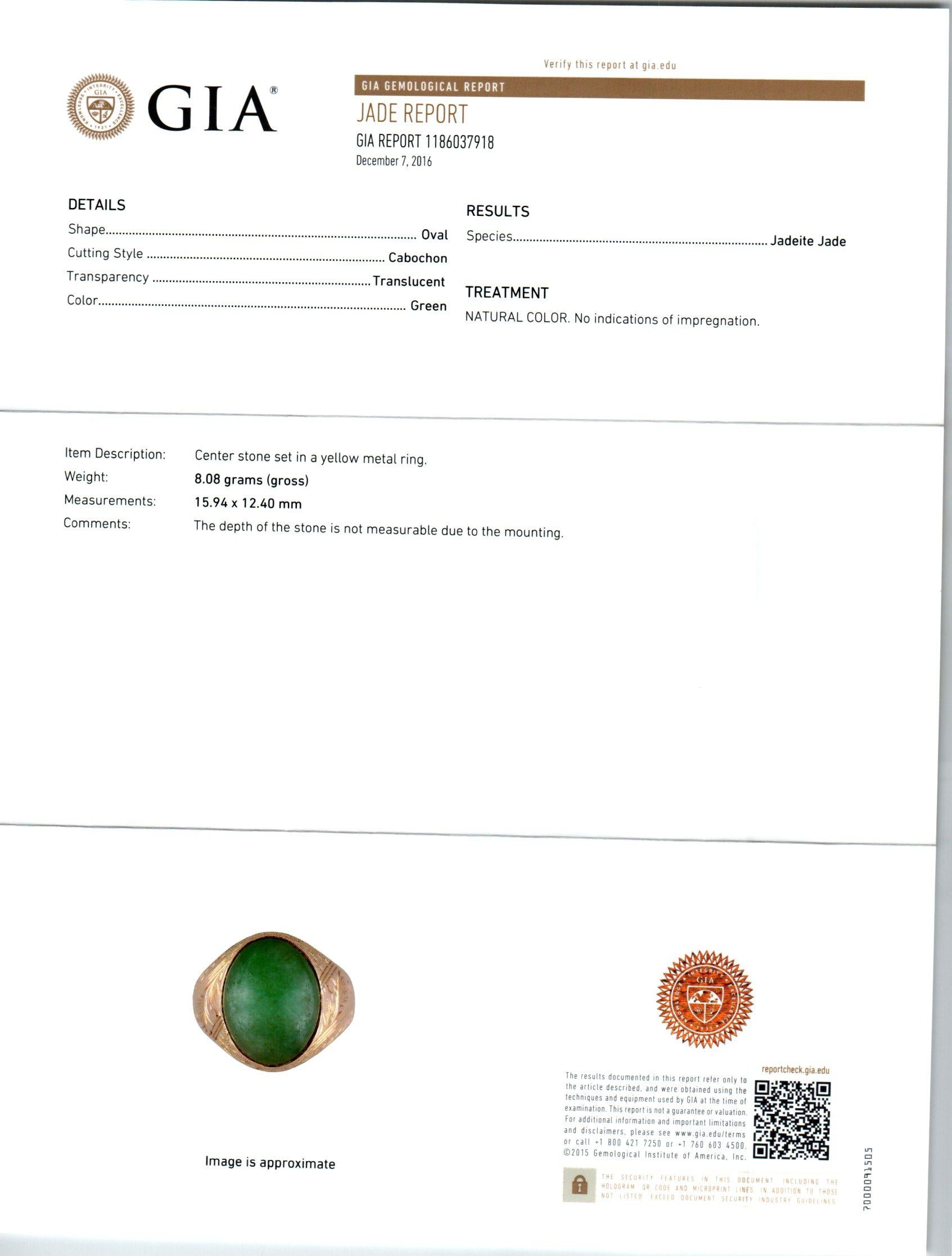 GIA-zertifizierter ovaler Jadeit Jade Roségold Unisex-Ring im Angebot 2