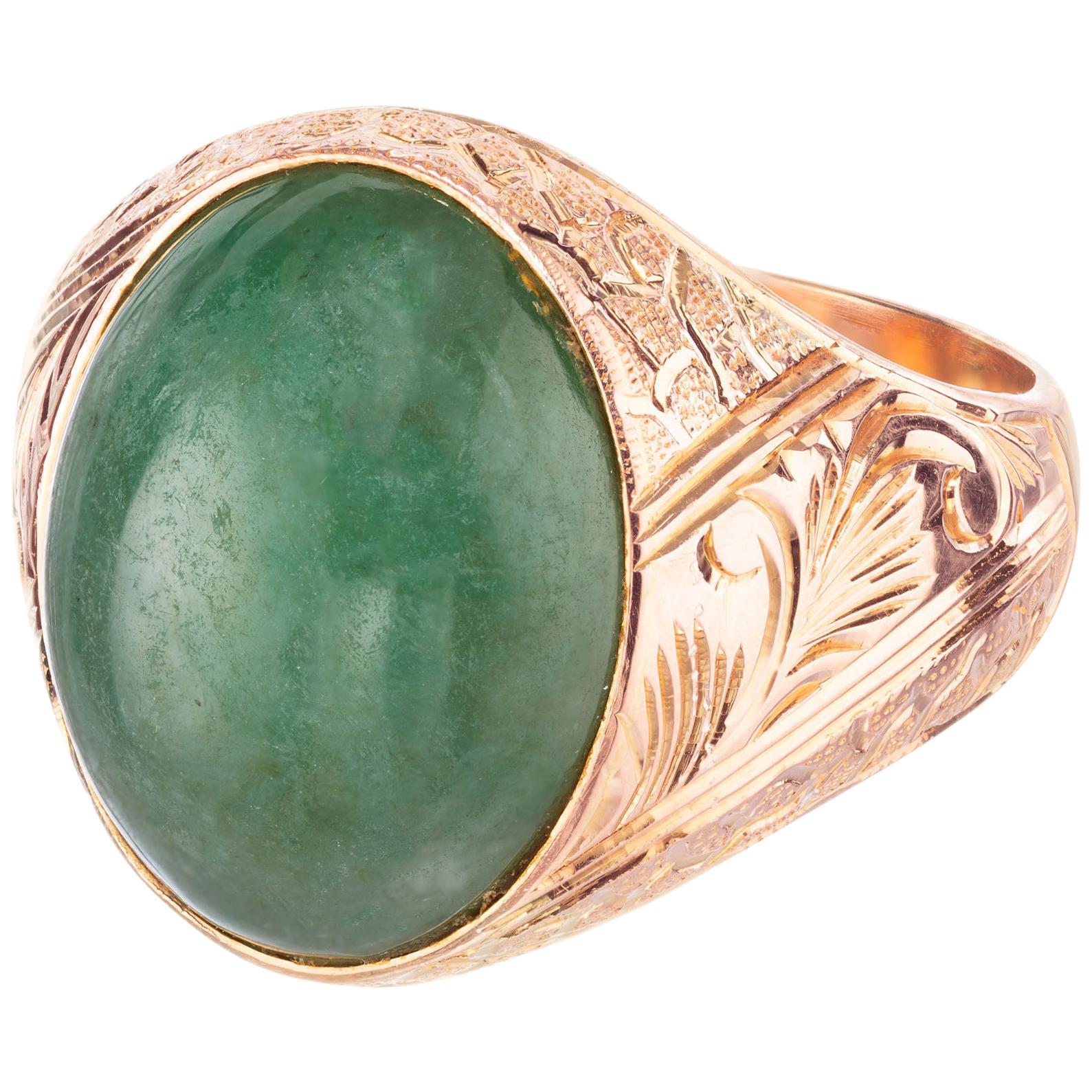 GIA Certified Oval Jadeite Jade Rose Gold Unisex Ring For Sale at