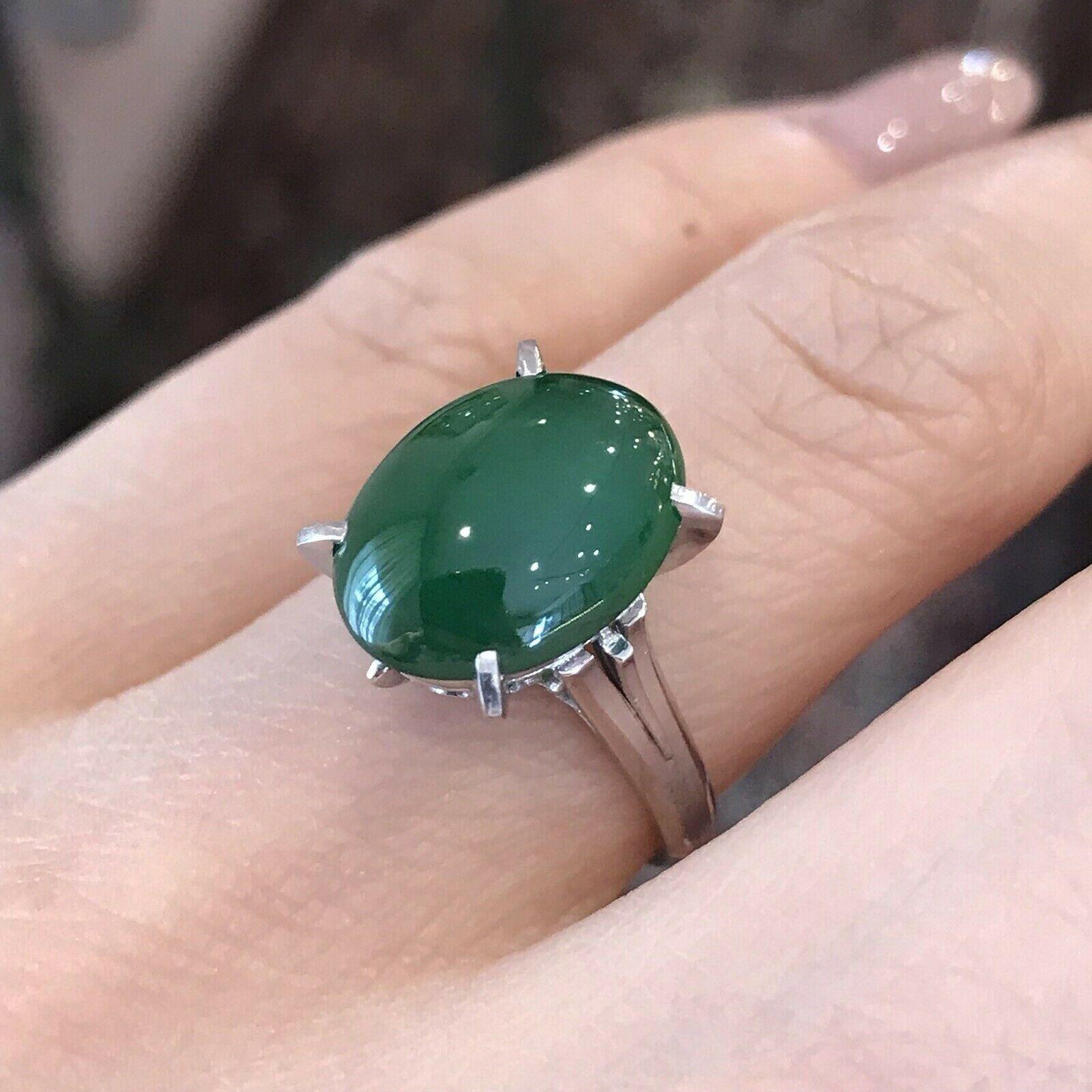 Cabochon GIA Certified Oval Jadeite Jade Solitaire Ring in Platinum For Sale