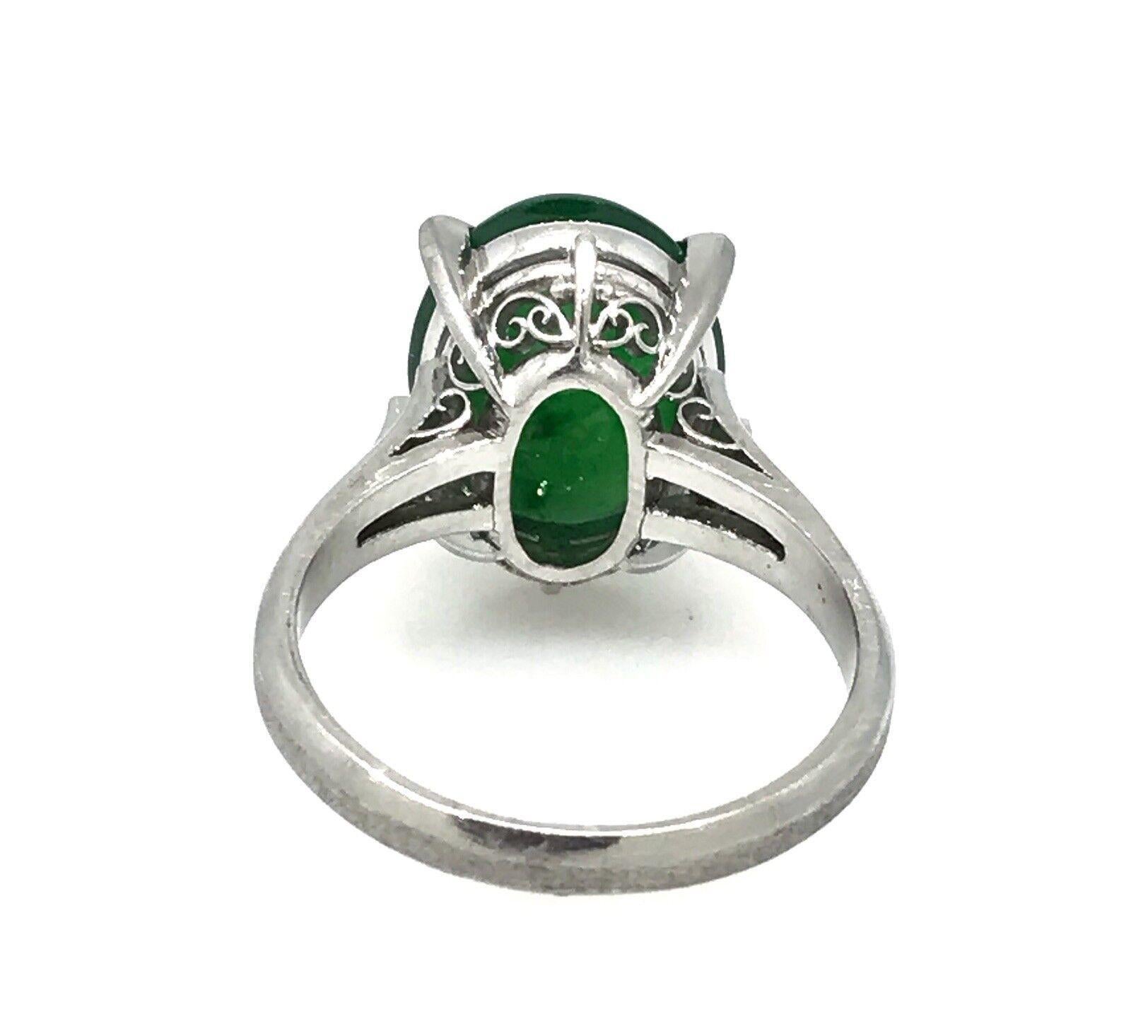 Women's or Men's GIA Certified Oval Jadeite Jade Solitaire Ring in Platinum For Sale