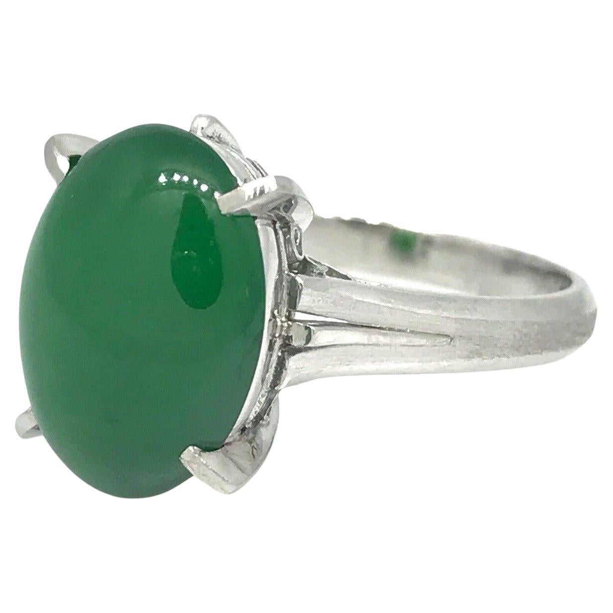 GIA Certified Oval Jadeite Jade Solitaire Ring in Platinum For Sale