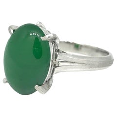 Vintage GIA Certified Oval Jadeite Jade Solitaire Ring in Platinum