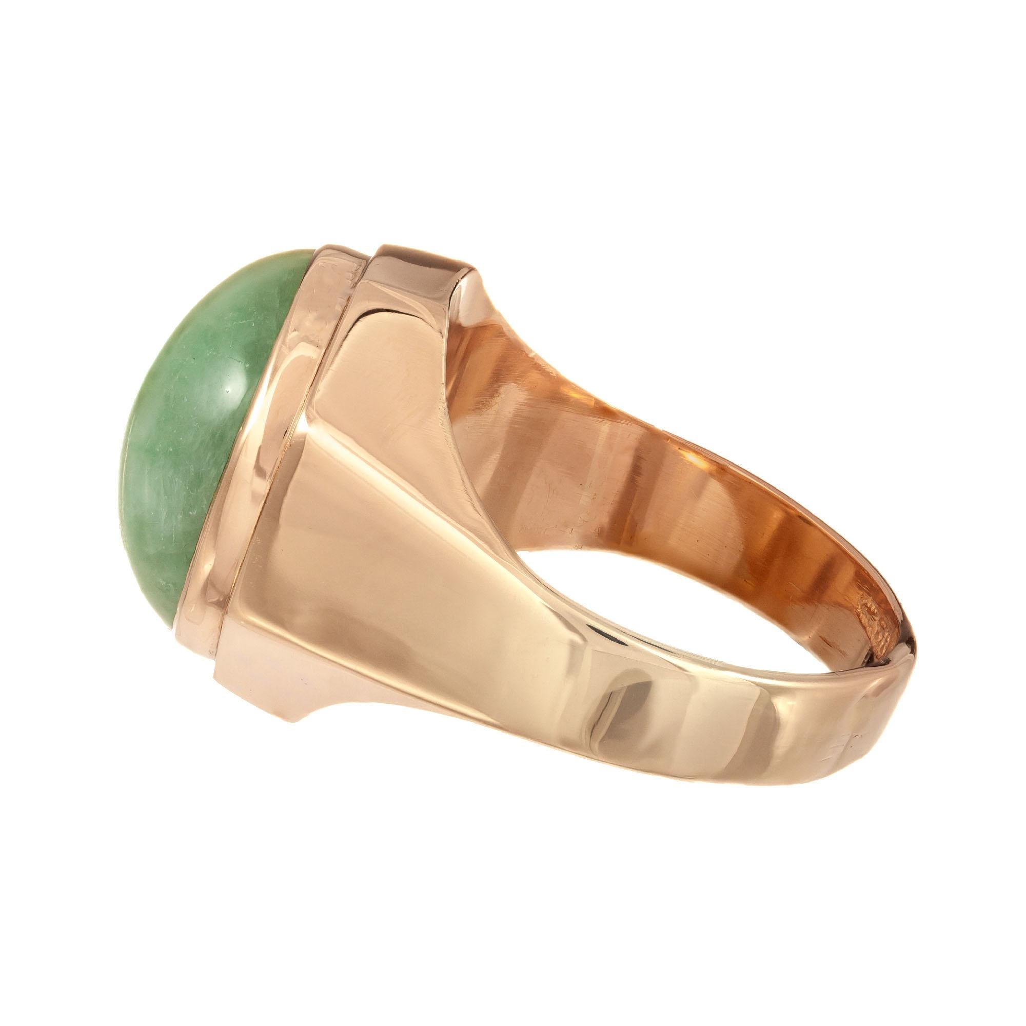 Oval Cut GIA Certified Oval Jadeite Rose Gold Unisex Ring For Sale