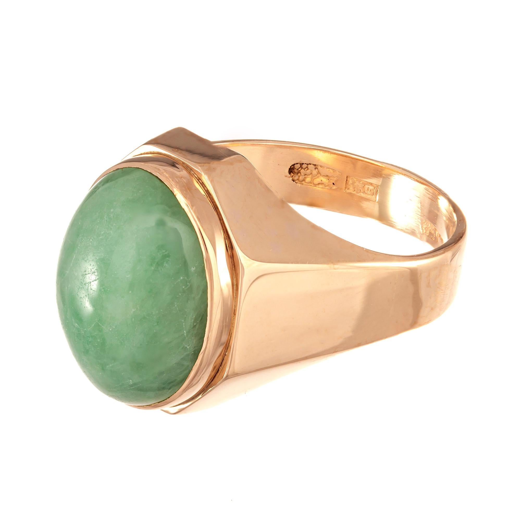 GIA Certified Oval Jadeite Rose Gold Unisex Ring In Excellent Condition For Sale In Stamford, CT