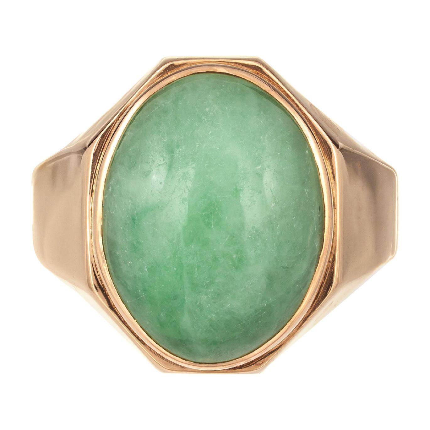 GIA Certified Oval Jadeite Rose Gold Unisex Ring For Sale