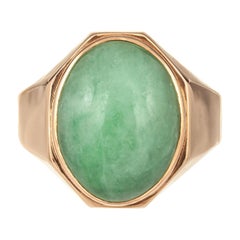 GIA Certified Oval Jadeite Rose Gold Unisex Ring