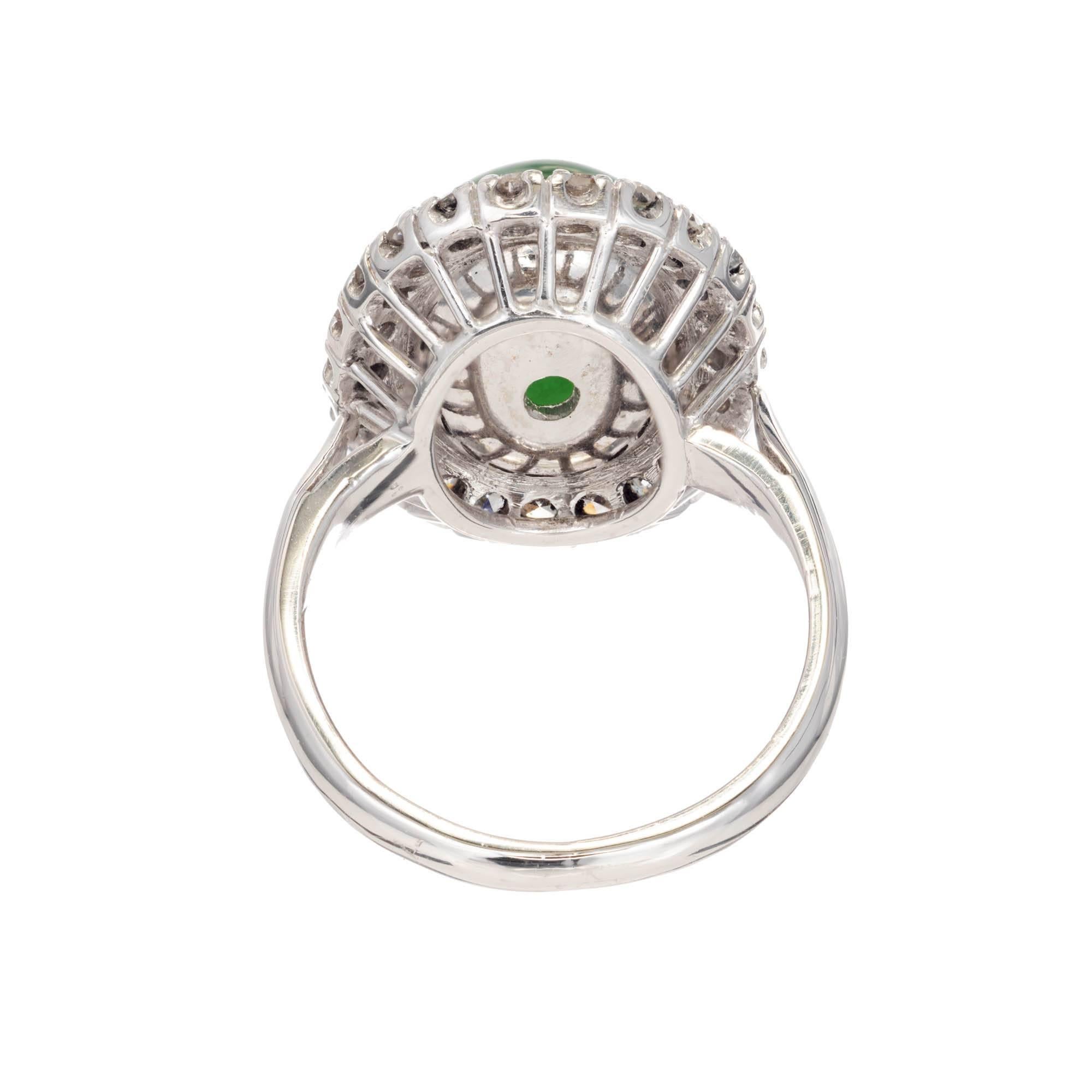 GIA Certified Oval Jadiete Jade Diamond Halo Platinum Cocktail Ring In Good Condition In Stamford, CT