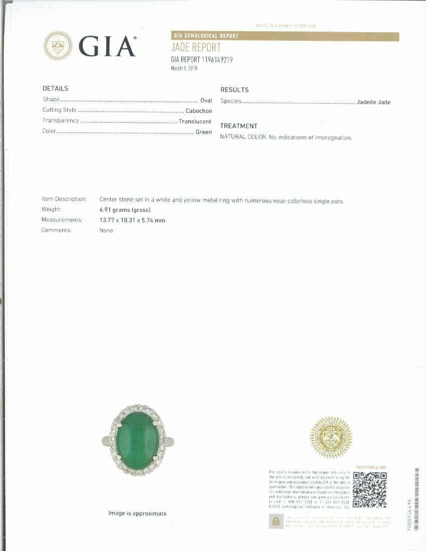 GIA Certified Oval Jadiete Jade Diamond Halo Platinum Cocktail Ring 2