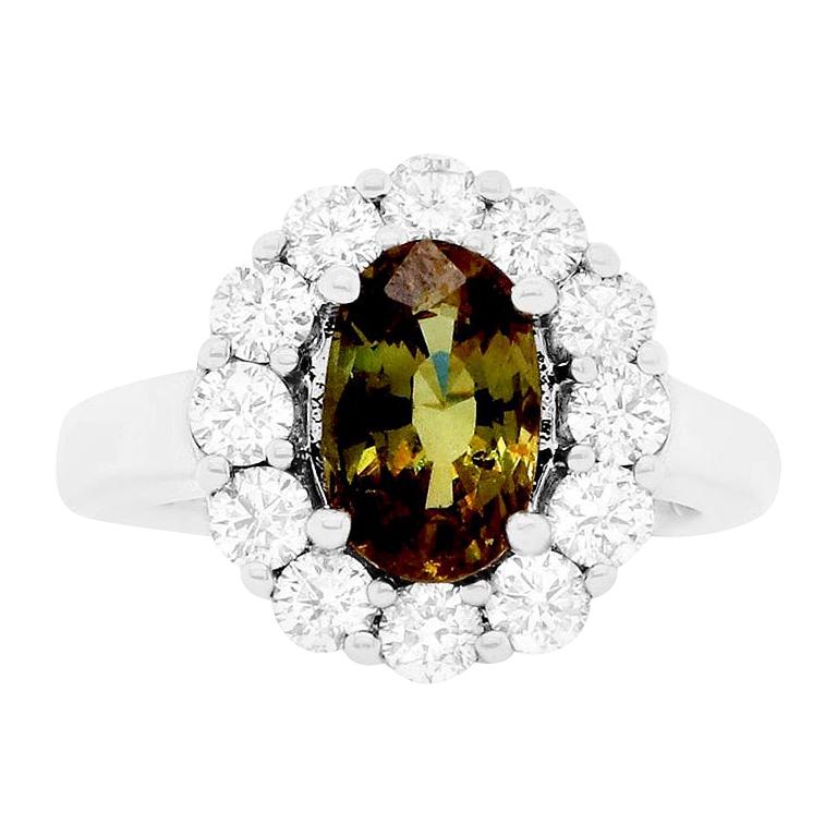 GIA Certified Oval Natural Color Changing Alexandrite Flower Engagement Ring