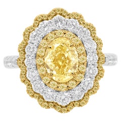 GIA Certified Oval Natural Fancy Intense Yellow Diamond Pendant and Ring