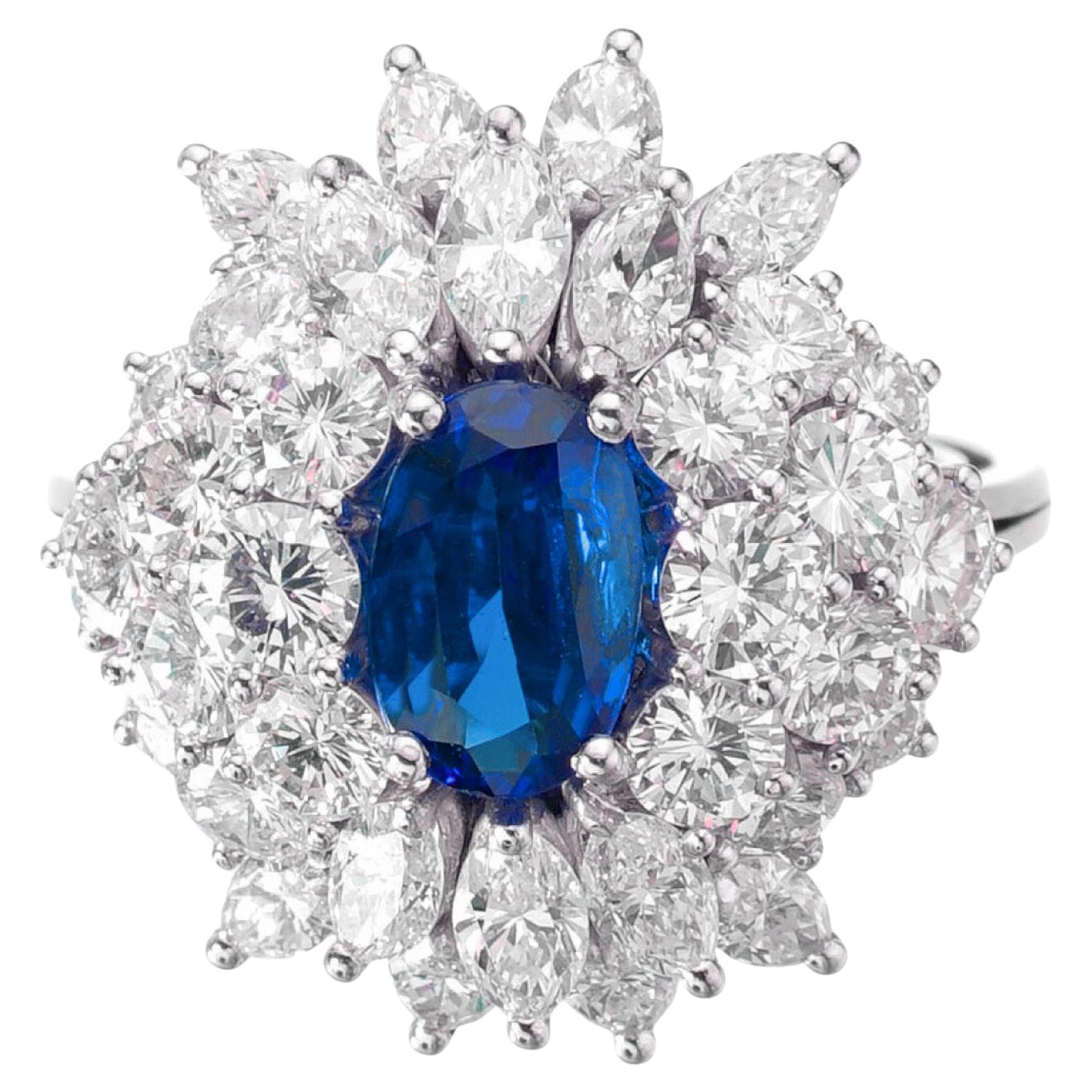 GIA Certified Oval NO HEAT Ceylon Sapphire and Diamond Cocktail Ring