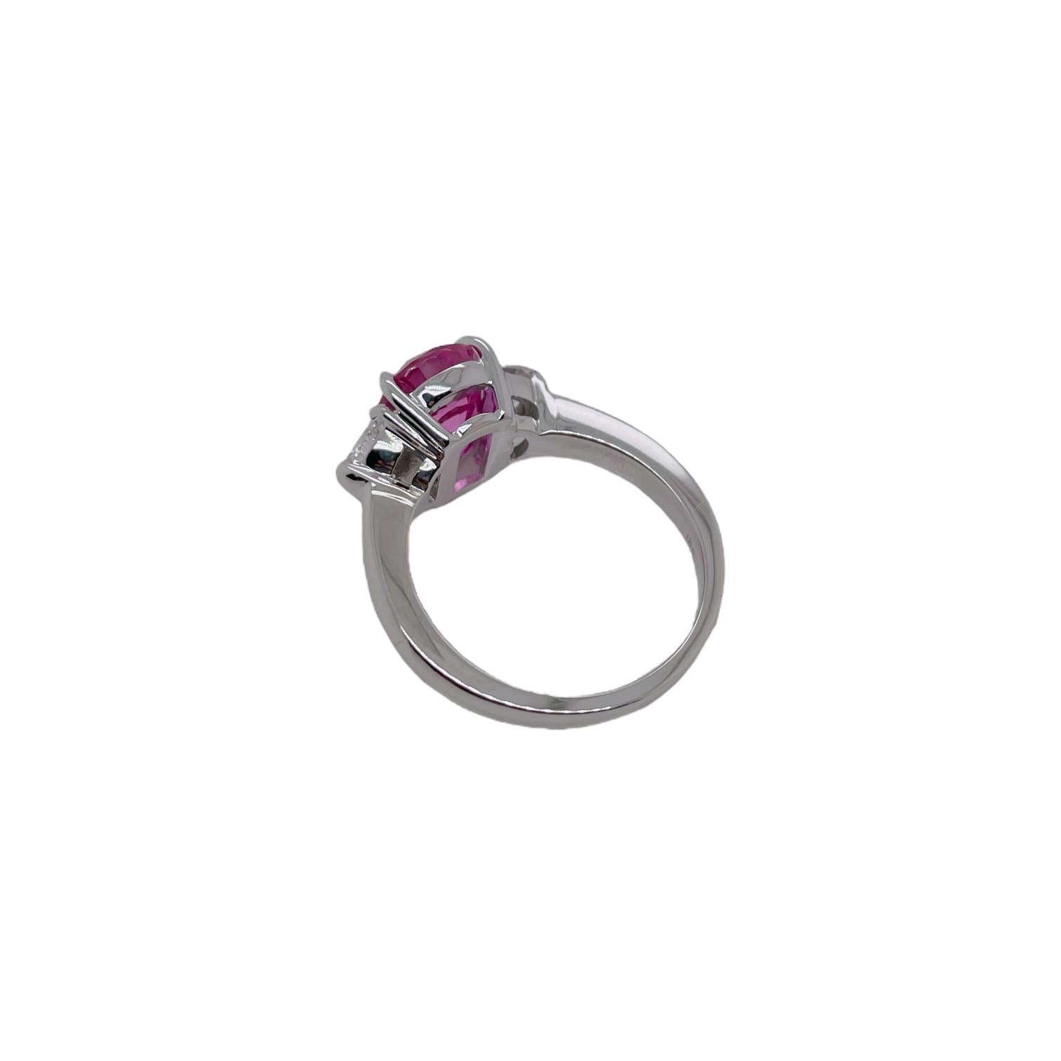 GIA Certified Oval Pink Sapphire & Diamond Three Stone Ring in 18k White Gold In New Condition For Sale In New York, NY