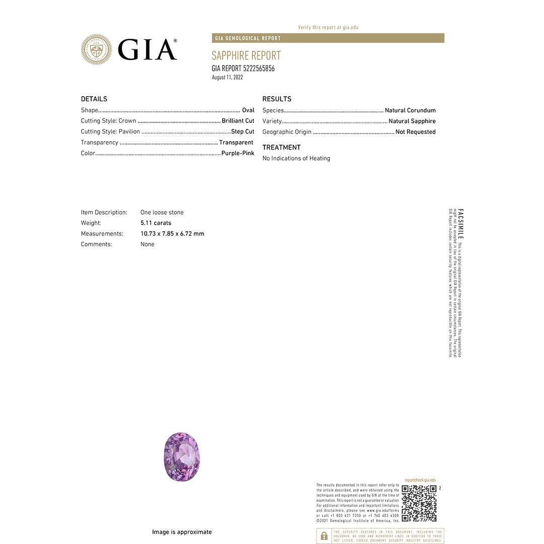 GIA-zertifizierter ovaler lila-rosa und rosafarbener loser Saphir für Damen oder Herren