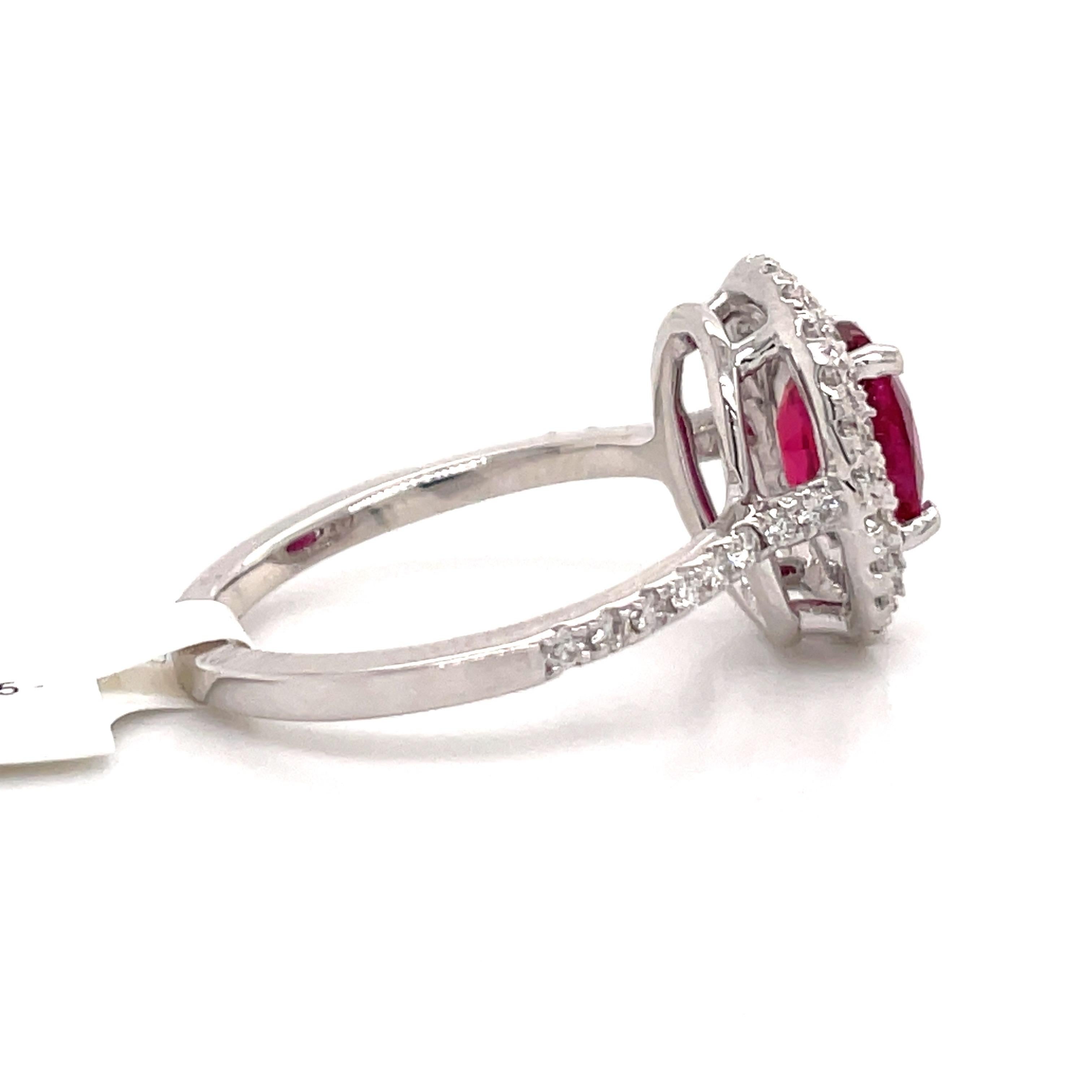 GIA Certified Oval Ruby Diamond Double Halo Ring 2.07 Carat 18 Karat White Gold In New Condition For Sale In New York, NY