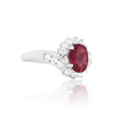 GIA Certified Oval Ruby Diamond Halo Engagement Cocktail Ring 18k White Gold