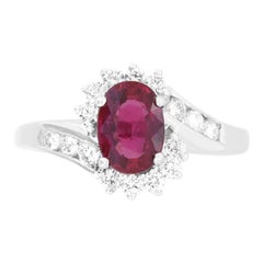 GIA Certified Oval Ruby Diamond Halo Engagement Cocktail Ring 18k White Gold