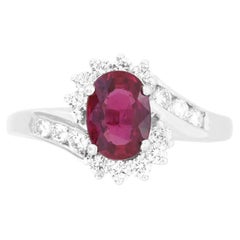 GIA Certified Oval Ruby Diamond Halo Engagement Cocktail Ring 18k White Gold