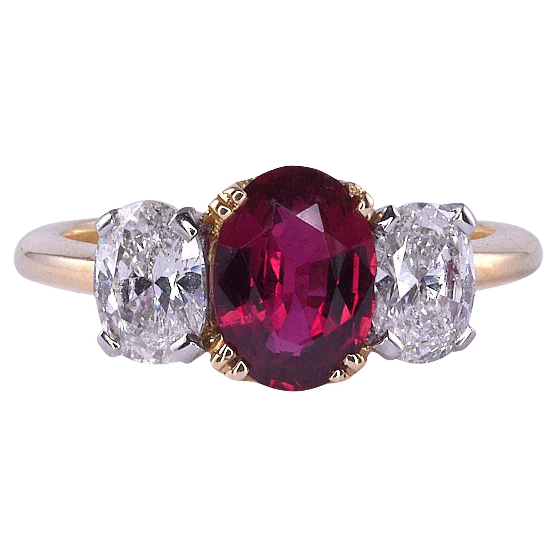 GIA Certified Oval Ruby & Oval Diamond 18K Ring For Sale