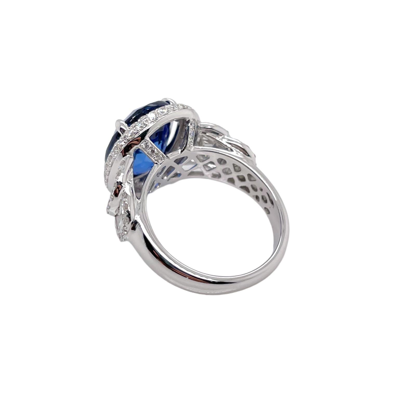 Oval Cut GIA Certified Oval Sapphire & Diamond Halo Ring in 18K White Gold For Sale