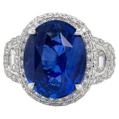 GIA Certified Oval Sapphire & Diamond Halo Ring in 18K White Gold