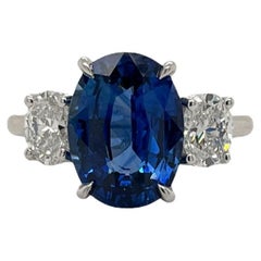 GIA Certified Oval Sapphire & Diamond Three Stone Ring in Platinum