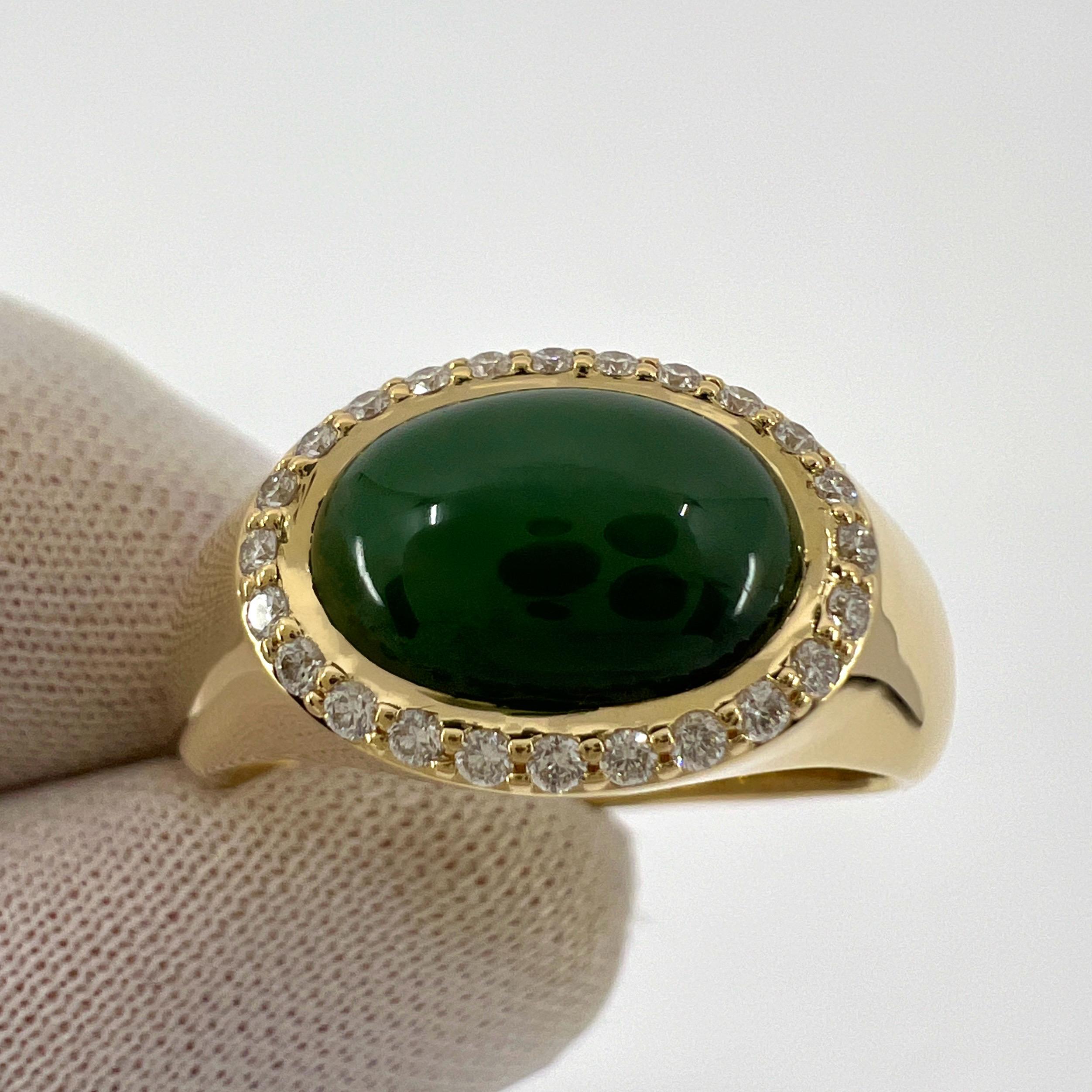 Cabochon GIA Certified Oval Untreated Jadeite Jade & Diamond 18k Yellow Gold Signet Ring For Sale