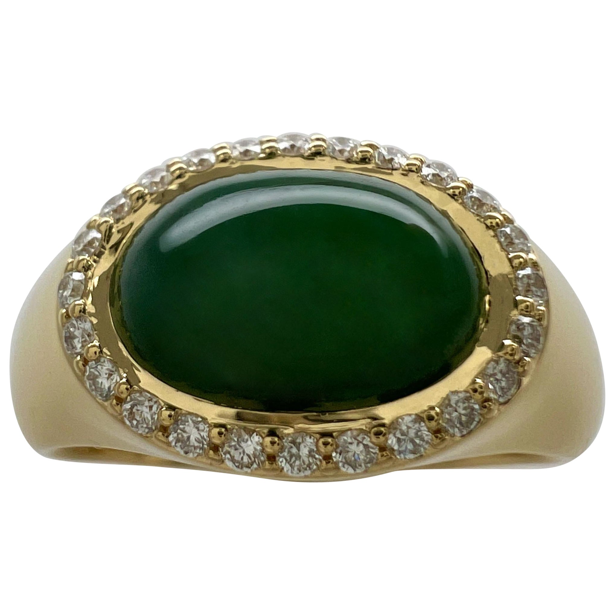 GIA-zertifizierter ovaler unbehandelter Jadeit Jade & Diamant 18k Gelbgold Siegelring