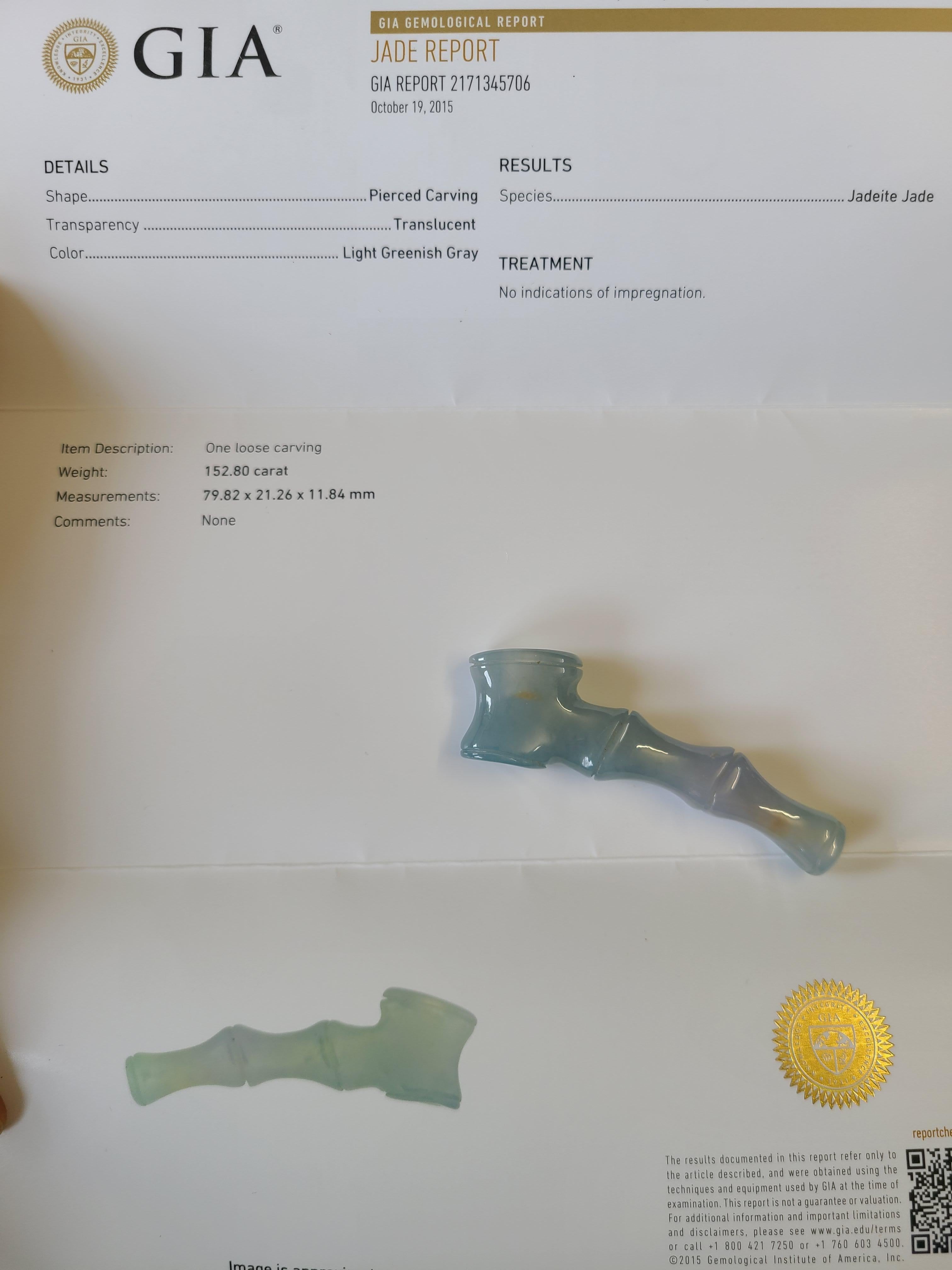 Coppia certificata GIA di ornamenti per pipa da fumo in giada iridescente in vendita 2