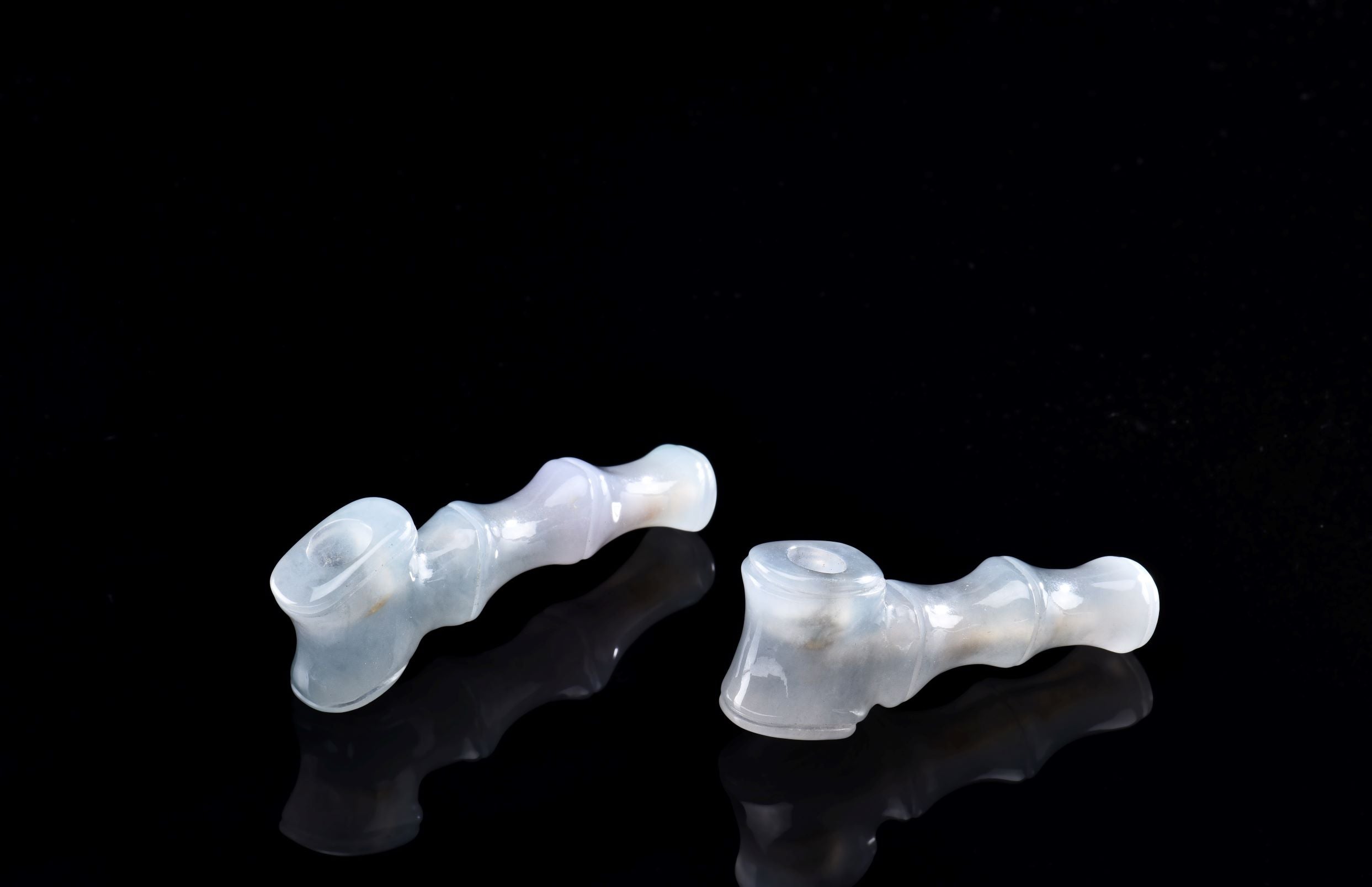 GIA Certified Pair of Icy Jadeite Jade Smoking Pipe Ornaments For Sale