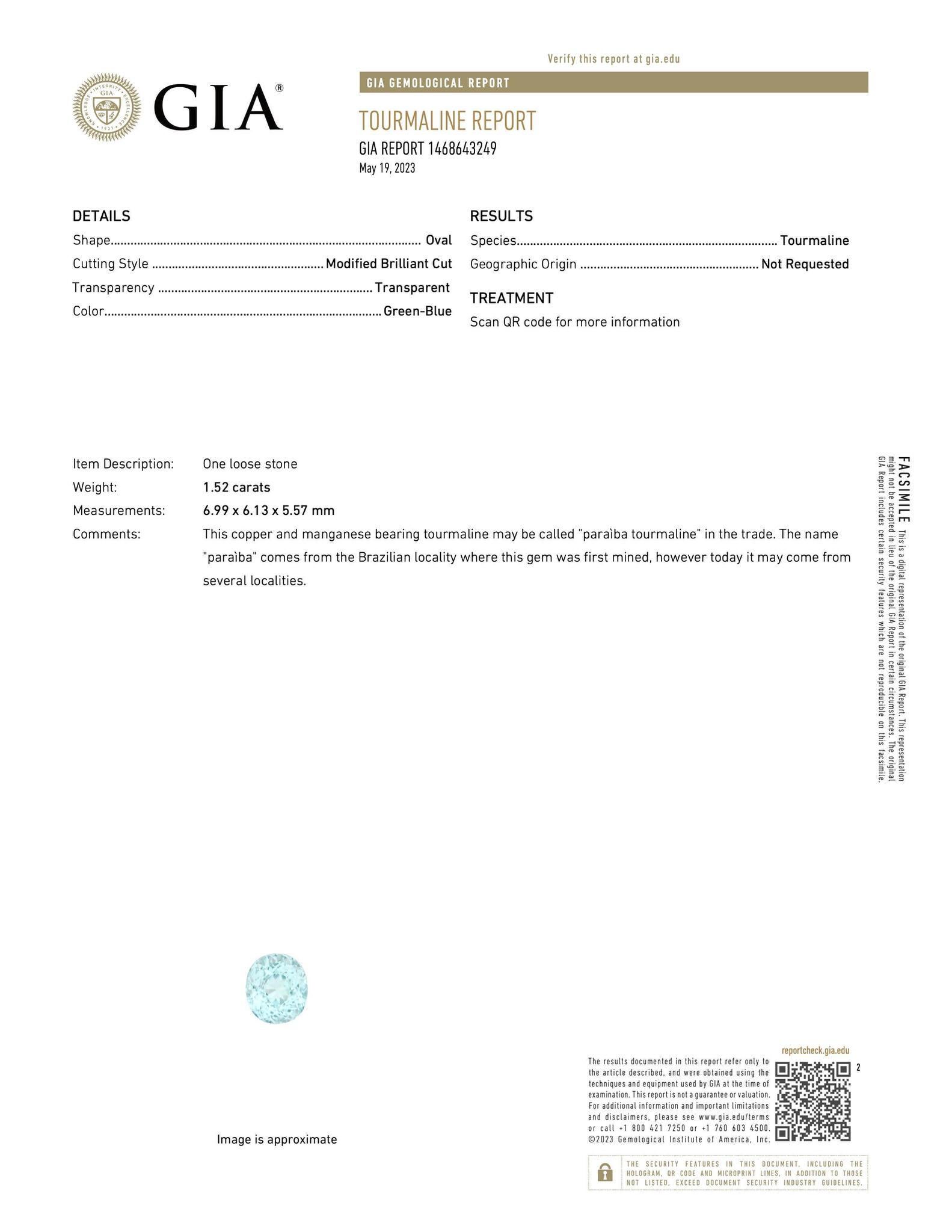 Contemporain Tourmaline Paraiba de 1,52 carat naturelle certifiée par le GIA en vente