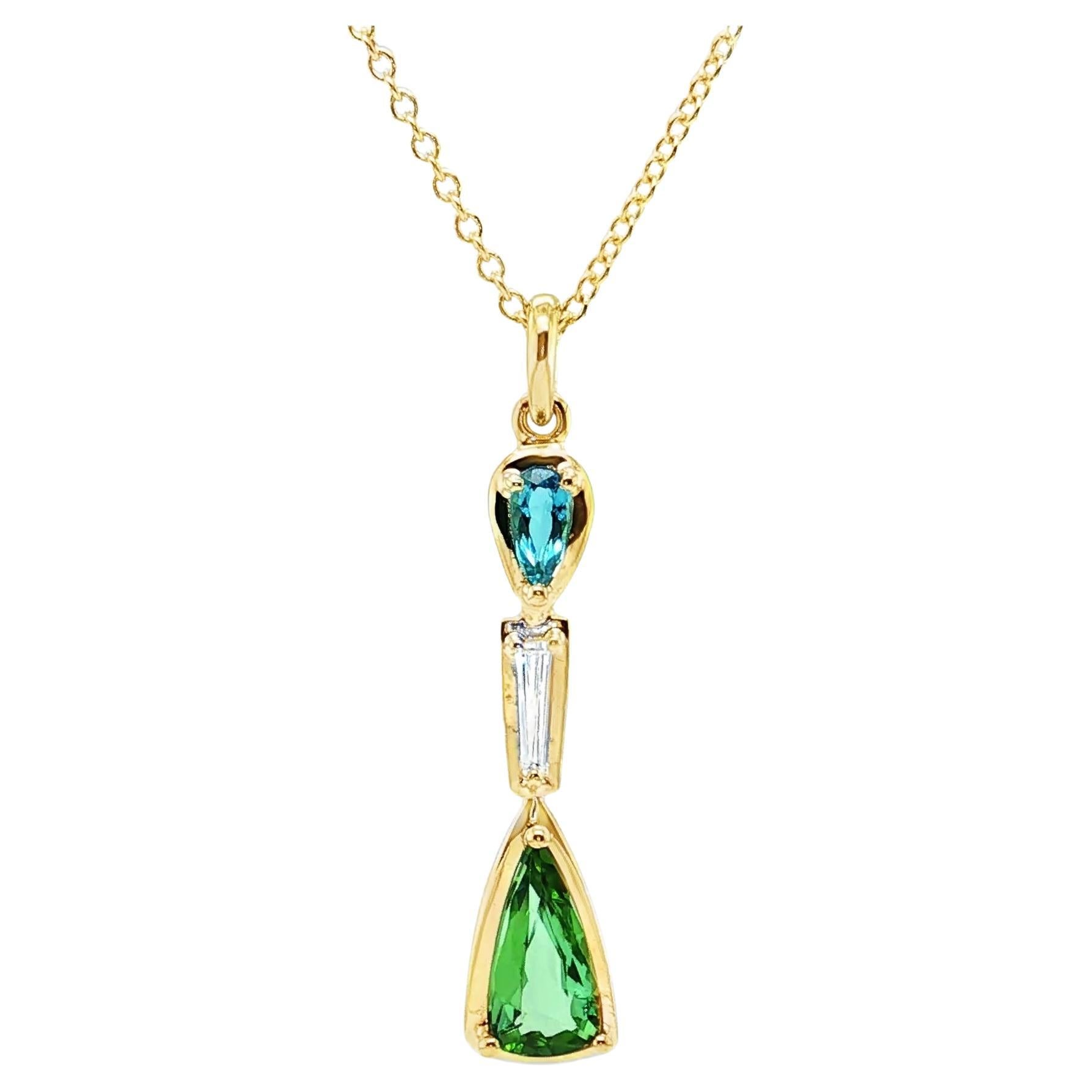 GIA Certified Paraiba Tourmaline and Diamond Baguette Pendant Necklace in Gold