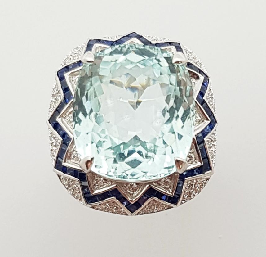 Women's GIA Certified Paraiba Tourmaline, Blue Sapphire, Diamond Ring in 18K White Gold For Sale