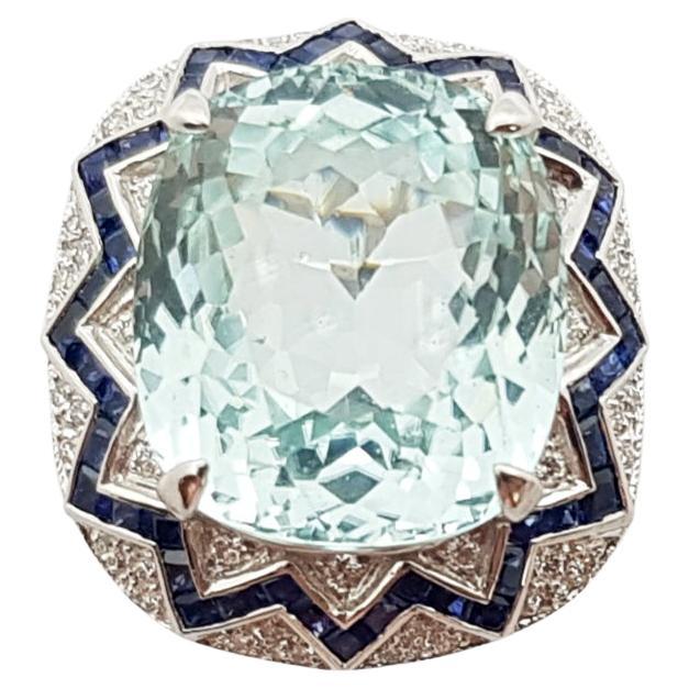 Bague en or blanc 18 carats avec tourmaline Paraiba, saphir bleu et diamants certifiés GIA