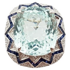 Bague en or blanc 18 carats avec tourmaline Paraiba, saphir bleu et diamants certifiés GIA