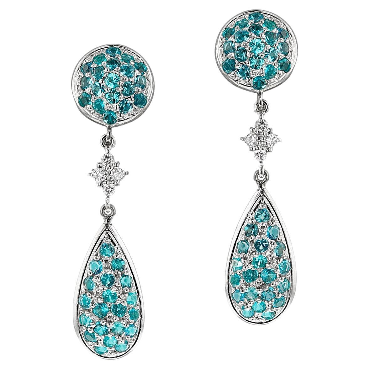 Pendientes colgantes de turmalina paraiba con certificado GIA, platino y oro blanco