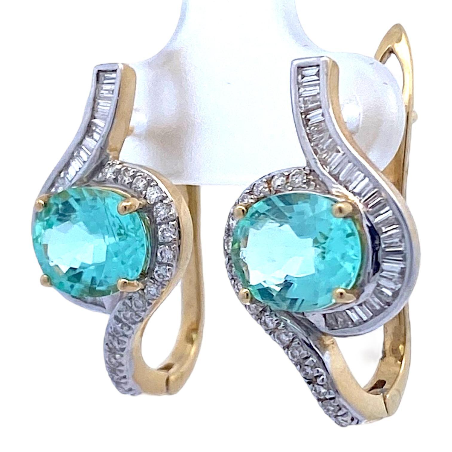 GIA Certified Paraiba Tourmaline & Diamond 18K Earrings For Sale 1