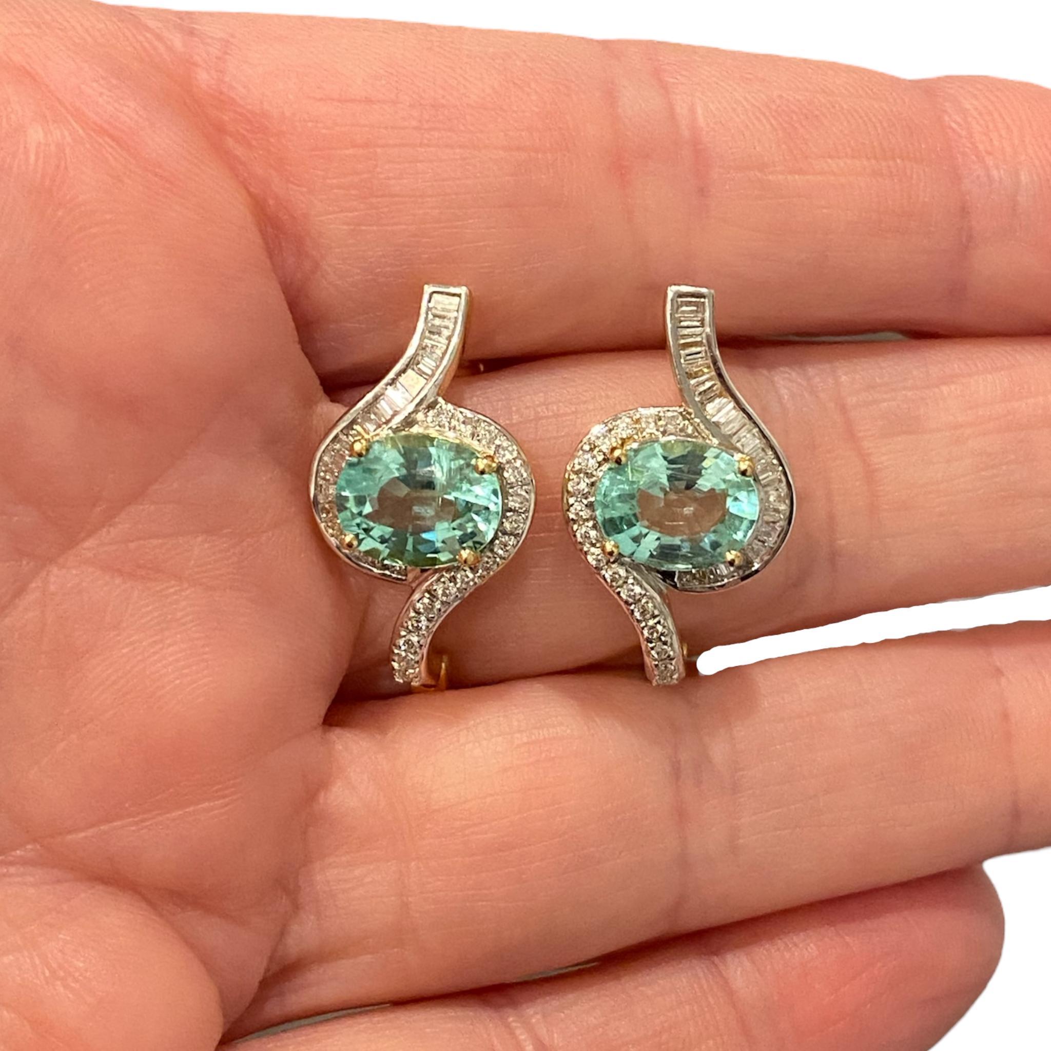 GIA Certified Paraiba Tourmaline & Diamond 18K Earrings For Sale 2