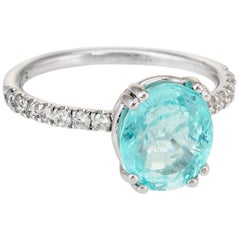 GIA Certified Paraiba Tourmaline Diamond Ring Estate 14 Karat White Gold
